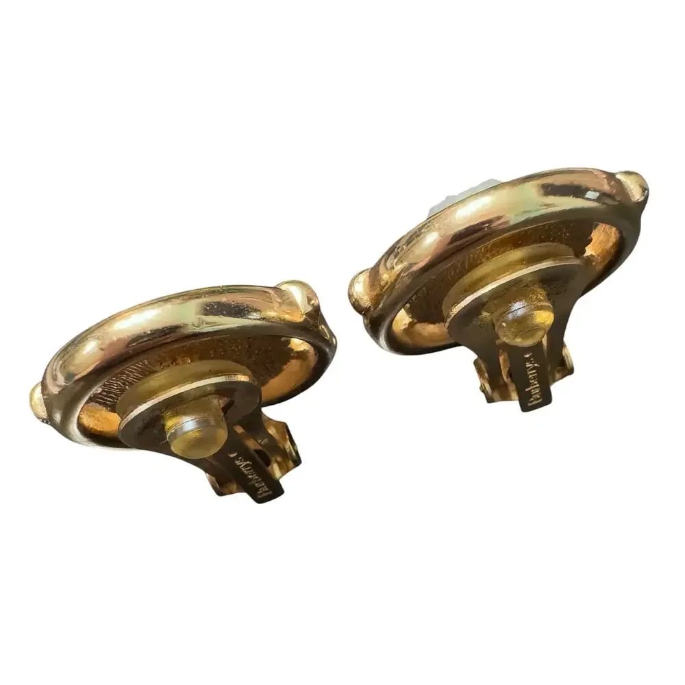 Auth. Vintage Burberry Gold Tone Chunky Cameo Earrings EUC